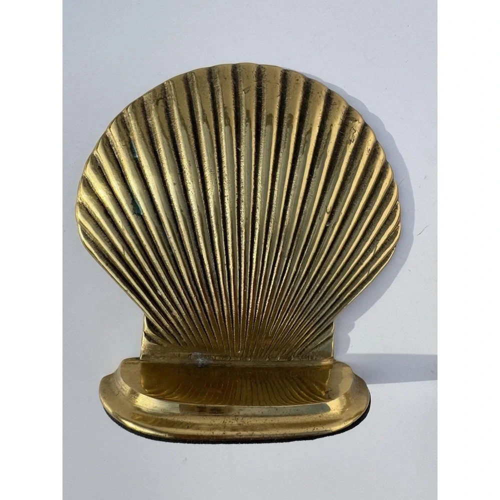VTG 60s Bookends Brass Seashell Pair Coastal Library Book Lover Beach House